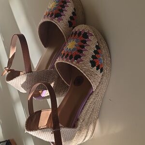 Multicolor Woven Espadrille Wedges